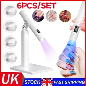 6 Stück/SET Mini UV LED Nagel Lampe Tragbar Politur Aushärten Gel Trockner Licht mit Halterung - Bild 1 von 17