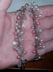 STERLING SILVER AND SEMI PRECIOUS STONES BEADED BRACELET 7” - Picture 1 of 3