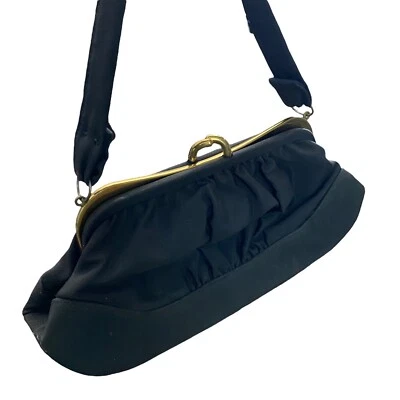 Vintage Handbag Purse Black Faille Satin Lining Coin Purse Evening - Image 1 of 4