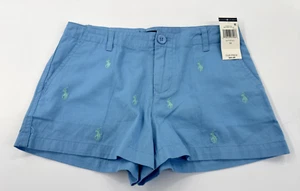 NEW Polo Ralph Lauren Shorts Youth Girls 12 Blue All Over Pony Logo Chino Preppy - Picture 1 of 11