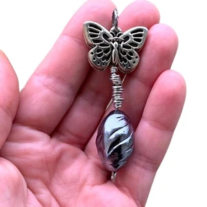 Silver Butterfly & Cocoon Wire Wrap Pendant Handmade Transformational Jewelry - Picture 1 of 9