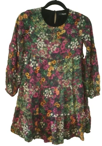 Desigual Girls Size 11/12 Long Sleeve Dress Floral Print Tiered Ruffled Multi - Picture 1 of 7