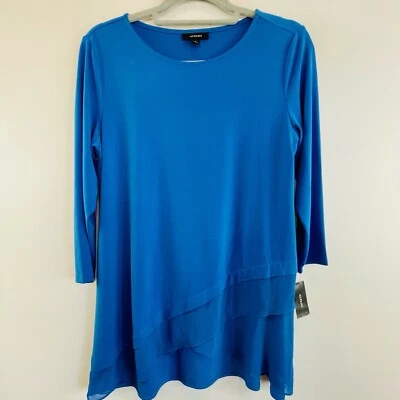 Alfani Sz L 14 Blue Chiffon Cross Over Hem Top US Label NWT  Blue Crest - image 1 of 4