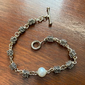 Michael Dawkins Sterling Silver Rondel Bead Pearl Bracelet Modern - Picture 1 of 5