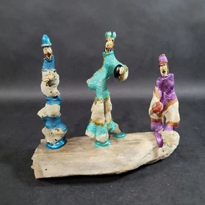 Coral Reef Three Wise Men Sculpture Hand Made Coco bean Figurine drift wood - Picture 1 of 8