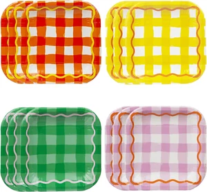Gingham Square Disposable Strong Party Plates Colourful Paper Tableware for East - Picture 1 of 7
