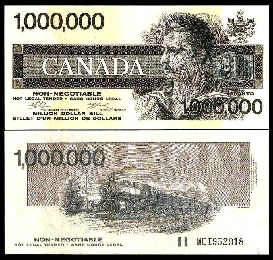 Canada $1,000,000 Million 1991 Railroad UNC BABN Canadian SOUVENIR Fun Money BIL - Image 1 of 3