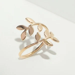 14K Solid Plain Gold Leaf Design Open Ring Size -3 to 8 US- The Jewelz - Picture 1 of 11