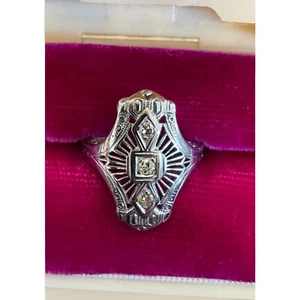 Vintage Art Deco 18K White Gold Diamond Ring FILAGREE Size 5.5 READ - Picture 1 of 9