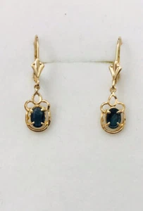 14k Solid Yellow Gold Dangle Lever Back Earring With Natural Oval Sapphire 1.98G - Picture 1 of 10