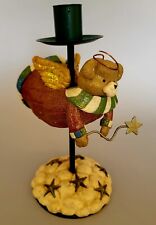 Whimsical Bear Angel Candle Holder with Halo and Star Wand Floating on a Cloud