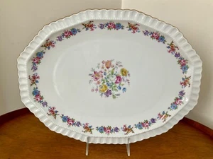 Vintage Tschechoslowakei ovale Servierplatte ~ bunte Blumen Goldrand 15 5/8 Zoll - Bild 1 von 10