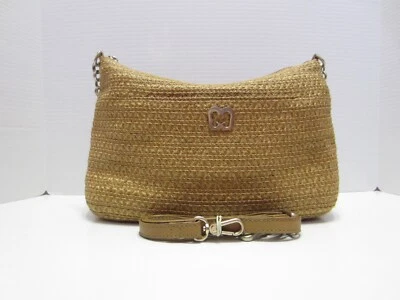 Cartera Eric Javits New York Powchky Straw detalles dorados correa para hombro y brazo Foto 1 de 4