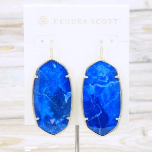 NWOT Kendra Scott Danielle Faceted Cobalt Howlite earring Gold Plated - Picture 1 of 6