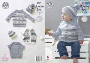 King Cole Knitting Pattern: Baby Sweaters, Cardigan & Hat, DK, 16-24", 5089 - Picture 1 of 2