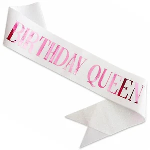 Birthday Queen Sash, Pink Foil Letter Glitter White Birthday Sash for Women 2... - Picture 1 of 5