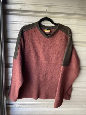 Vintage Y2K Horny Toad Pullover Fleece V Neck Sweater Red Brown Men's M Sherpa - Image 1 of 4