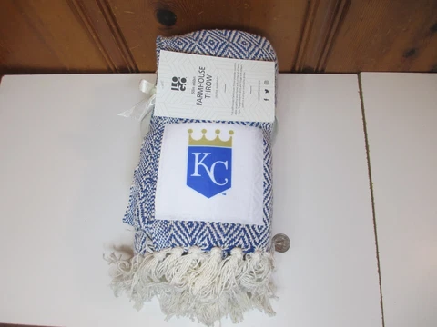 Kansas City Royals MLB Logo 50x60" Farmhouse Throw Blanket Blue Woven Cotton NEW Cover