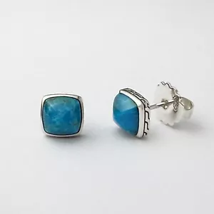 Aretes clásicos de pan de azúcar turquesa de cadena John Hardy en plata de ley - Imagen 1 de 4