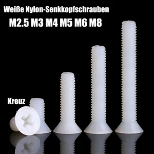 M2.5 M3 M4 M5 M6 M8 Kunststoff SenkkopfSchrauben Kreuzschlitz Weiß Nylon DIN 965 - Picture 1 of 8