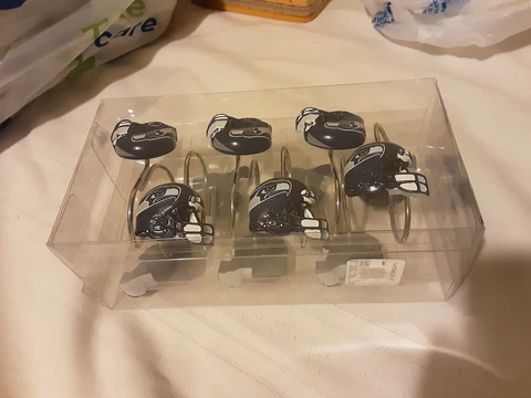 NFL Seattle Seahawks Football Helmet Shower Curtain Rings Hooks 12 pcs Cover