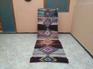 Handmade Vintage Moroccan Rug,3'08" x 9'21" Ft,Old Berber Azilal Diamond Carpet - Picture 1 of 12