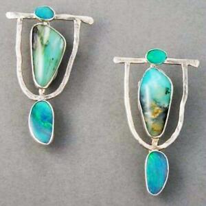 Boho 925 Silver Turquoise Dangle Blue Resin Hook Drop Earrings for Women Jewelry