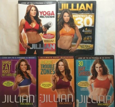 5 Jillian Michaels workout fitness DVD lot No More Trouble Zones 30 day shred Foto 1 de 4