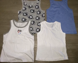 4 NEW boys size 3/4T SLEEVELESS TANK TOPS SHIRTS SOCCER THEME GRAY BLUE WHITE - Picture 1 of 1