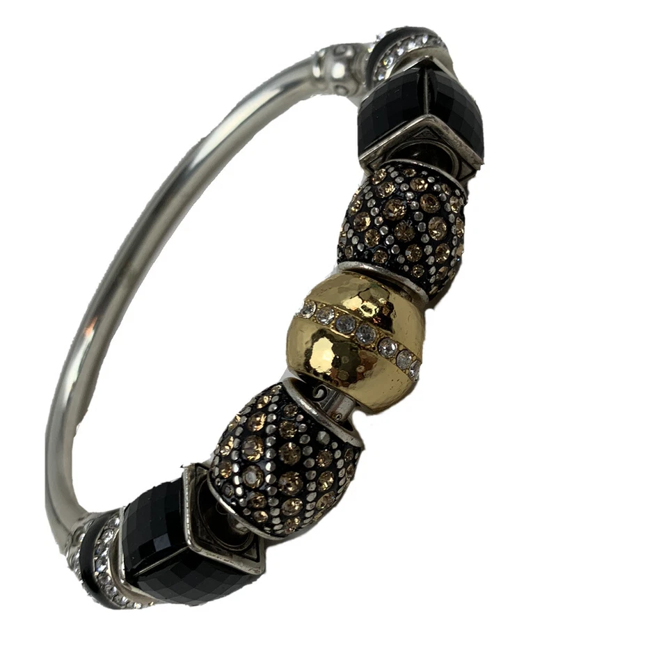 Brazalete Brazalete Dos Tonos Cristal Bisagras Dijes Oro Plata Brillante  Foto 1 de 4