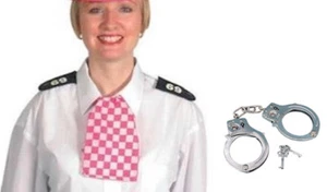 Pink Police Officer Scarf, Epaulette & Handcuffs Fancy Dress Cop Hen Adult WPC - Picture 1 of 1