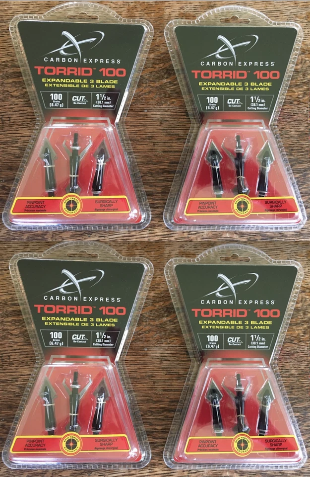 Cabezales anchos expandibles Carbon Express Torrid de 100 granos (4 paquetes) VENTA EXPLOSIVA Foto 1 de 2