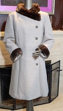 Mod Vintage 60's Lux I Magnin Fur Trimmed A Line Double Breasted Coat