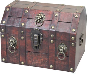 Vintiquewise QI003316 Antique Wooden Pirate Chest with Lion Rings and Lockable L - Picture 1 of 7