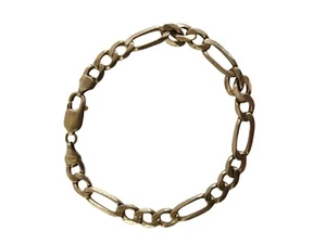 Vintage Men's 10K Yellow Gold Italian 9" Long Chain Link Bracelet 11.4g Figaro - Picture 1 of 3