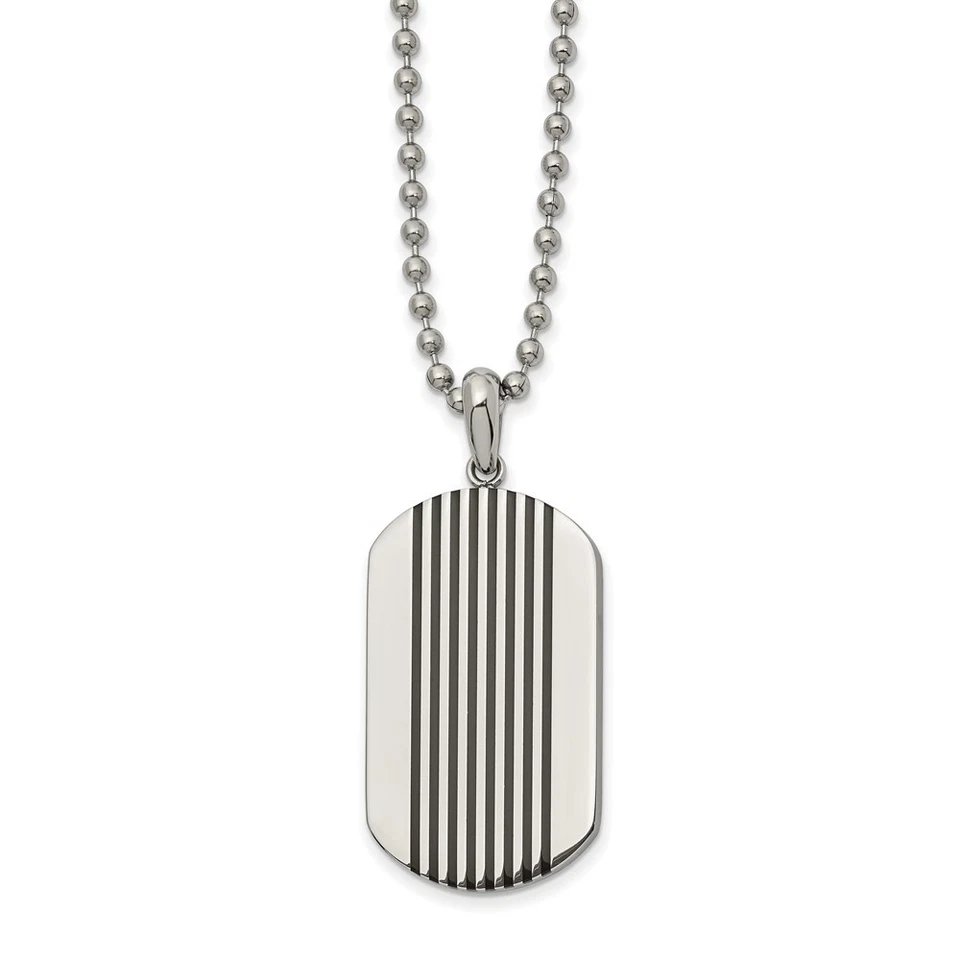Collar de cadena de bolas de etiqueta de perro de acero inoxidable con rayas esmaltadas negras 22" Foto 1 de 2