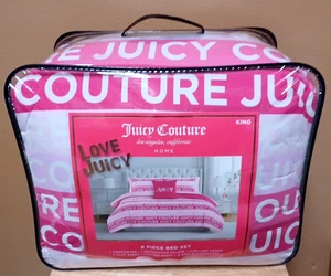 Juicy Couture Pink JC Logos KING Set Comforter,Shams,Sheets,Pillow - Picture 1 of 8