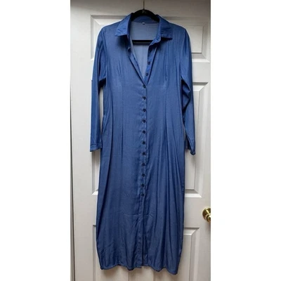 Maxi vestido azul real con botones, talla mediana Foto 1 de 4