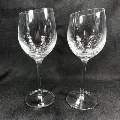 "Juego de 2 copas de vino tinto transparentes Pier1 borde en ángulo borde craquelado 8 7/8""" Foto 1 de 4