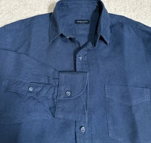 Camisa de tela adecuada 100 % lino para hombre talla 15 azul liso manga larga abotonada - Imagen 1 de 11