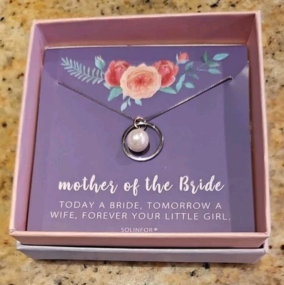 Collar Solinfor 20" Madre de la Novia Plata de Ley 925 Imitación Perla-Sin Usar Foto 1 de 4