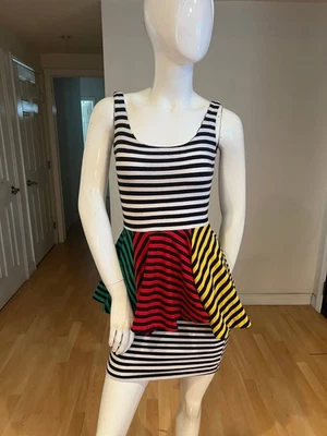 VINTAGE 90'S BETSEY JOHNSON PUNK LABEL PEPLUM STRIPE DRESS SIZE P / XSMALL - Image 1 of 4
