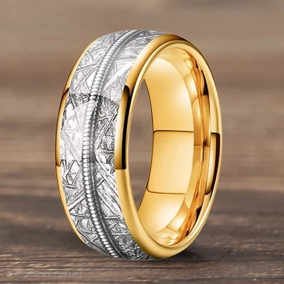 6/8MM Men Women Tungsten Carbide Ring Band Dome Polished Meteorite Guitar String - Image 1 of 4
