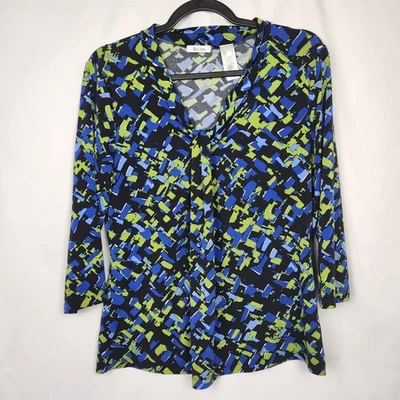 Top elegante de mujer Liz & Co manga 3/4 azul/negro/verde talla grande Foto 1 de 4