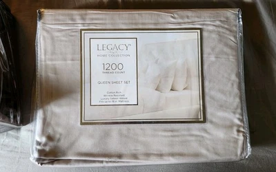 Legacy 1200 нитей * плоский лист только * бежевый королева, сатин плетение, новый. - Изображение 1 из 2