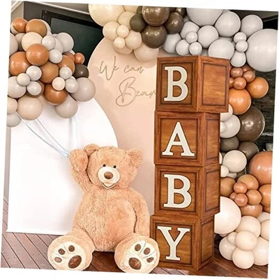 Cajas de bebé decoraciones Baby Shower con letras, 4 piezas madera baby shower marrón  Foto 1 de 4