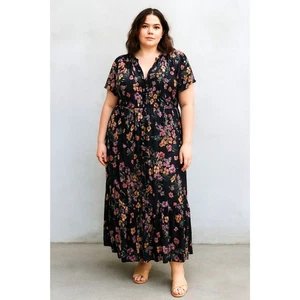 TORRID schwarzes kurzärmliges Maxikleid mit Blumenmuster Damengröße 2 - Bild 1 von 10
