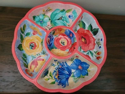 The Pioneer Woman Delaney Coral Flowers Chip & Dip Divided Party Tray15" W×15" L - Image 1 of 3