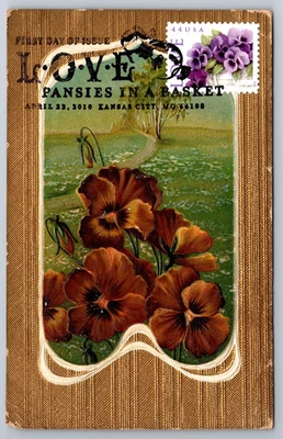 #4450 Love, Pansies in a Basket FDC Maxi Card on Vintage Used Postcard - Image 1 of 2