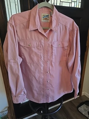 Blusa TravelSmith Adventure Gear feminina grande rosa com botões - Imagem 1 de 3